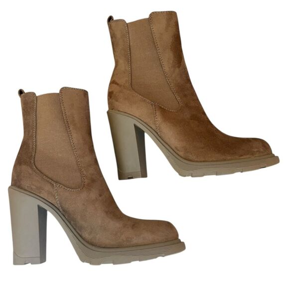 Nine West REAM 2 Chelsea Heeled Booties Natural Suede Block Round Toe Women’s 9 - Picture 7 of 12